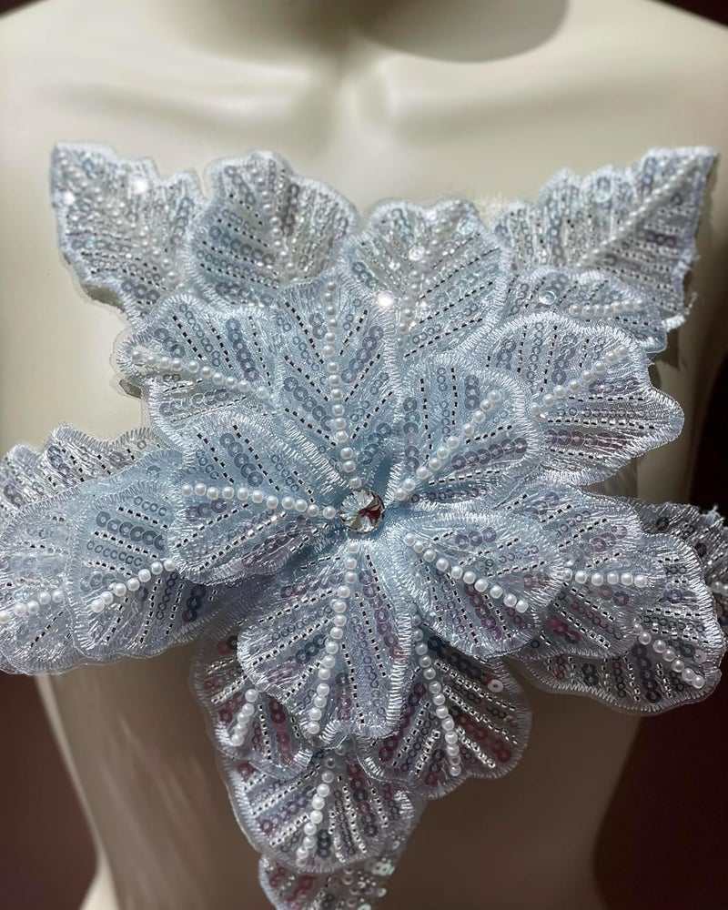 JRYYR Handmade Blue Appliques, Sequin Flower Patches, Sewing Beaded Appliques for Dresses, Wedding Dresses, Bags and Other DIY Decorative Accessories. (Blue-03) - Image 3